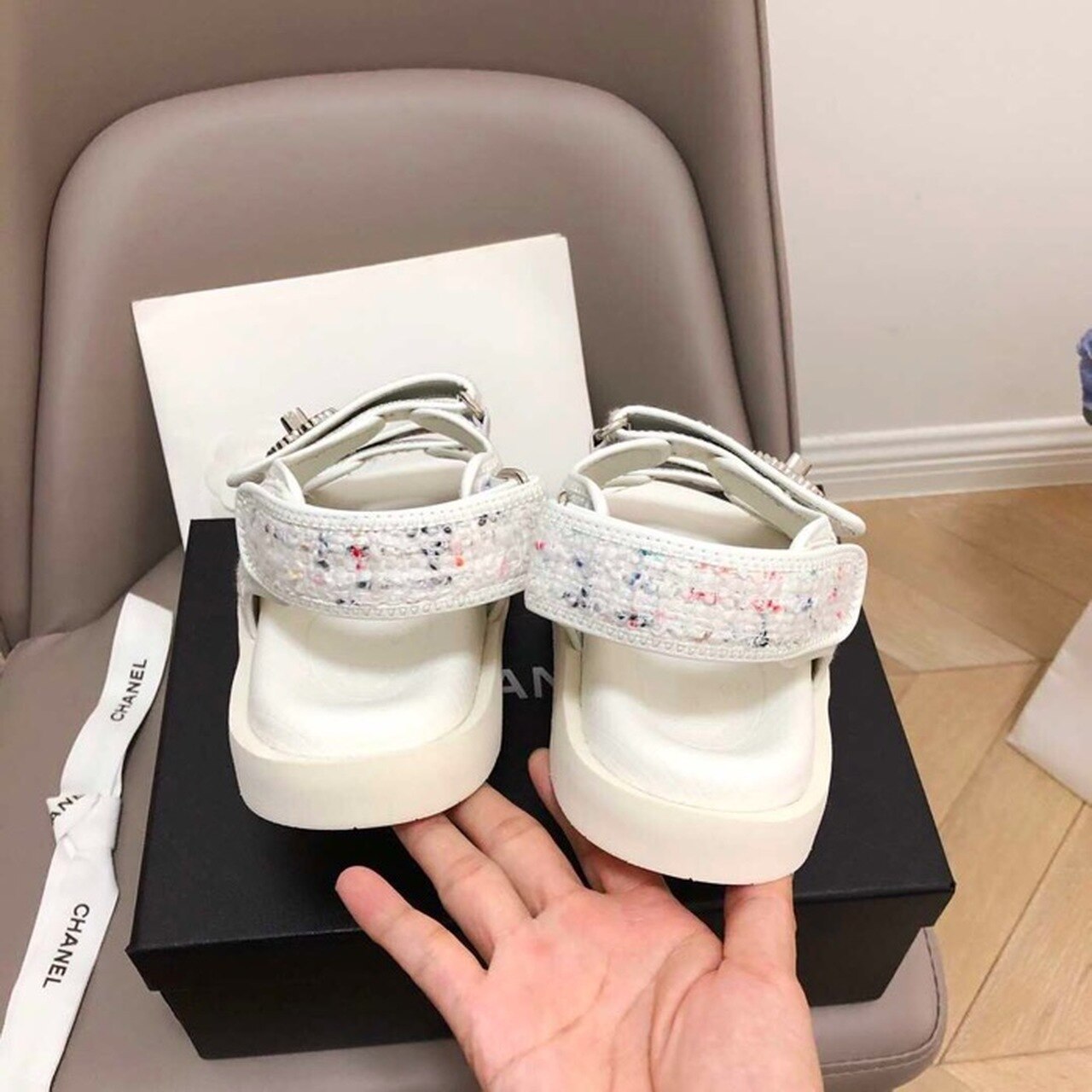 Chanel Rubber Sandals Tweed/Lambskin Leather Spring/Summer Collection White