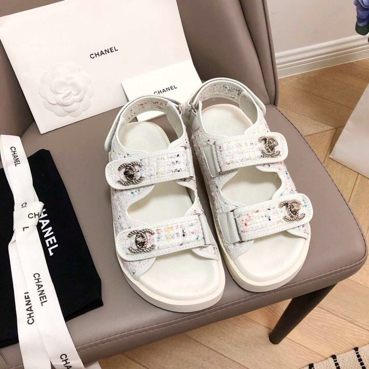 Chanel Rubber Sandals Tweed/Lambskin Leather Spring/Summer Collection White