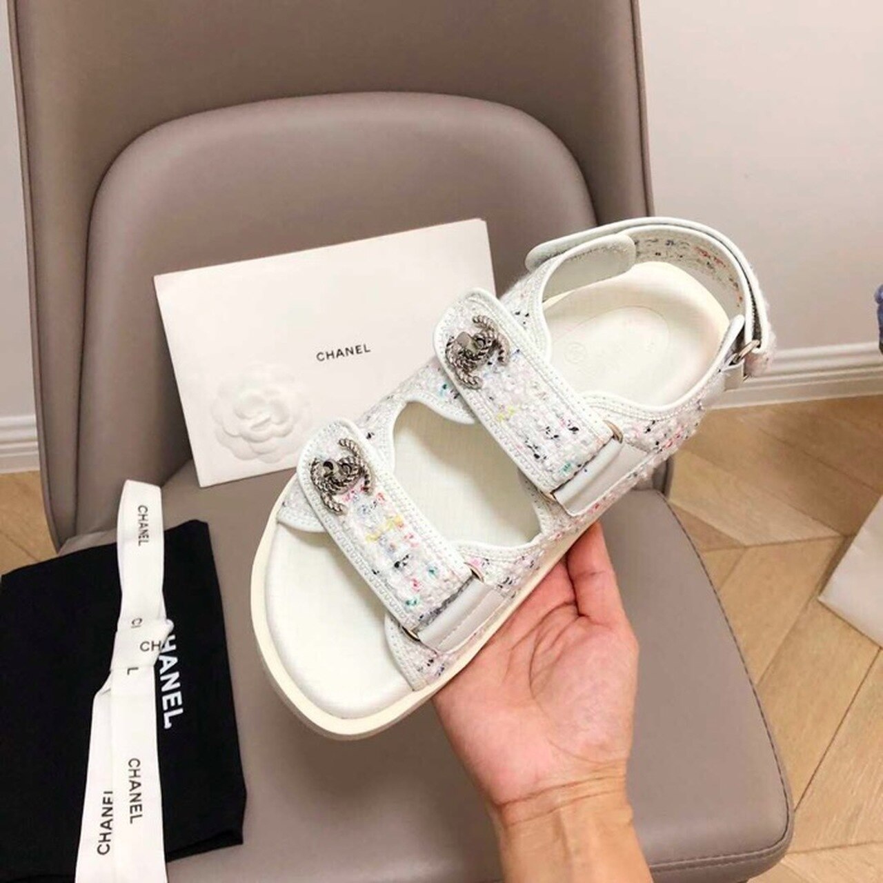 Chanel Rubber Sandals Tweed/Lambskin Leather Spring/Summer Collection White