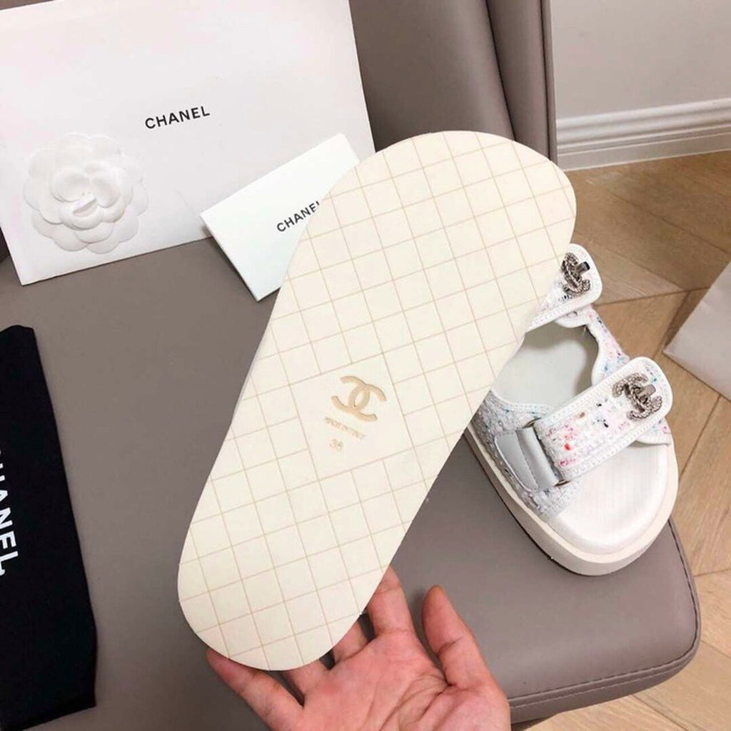 Chanel Rubber Sandals Tweed/Lambskin Leather Spring/Summer Collection White