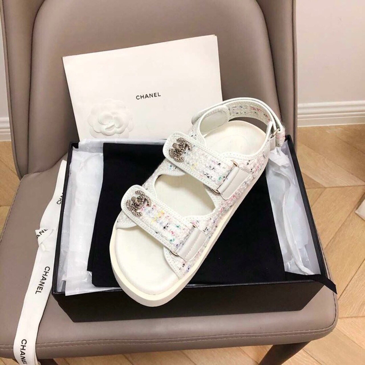 Chanel Rubber Sandals Tweed/Lambskin Leather Spring/Summer Collection White