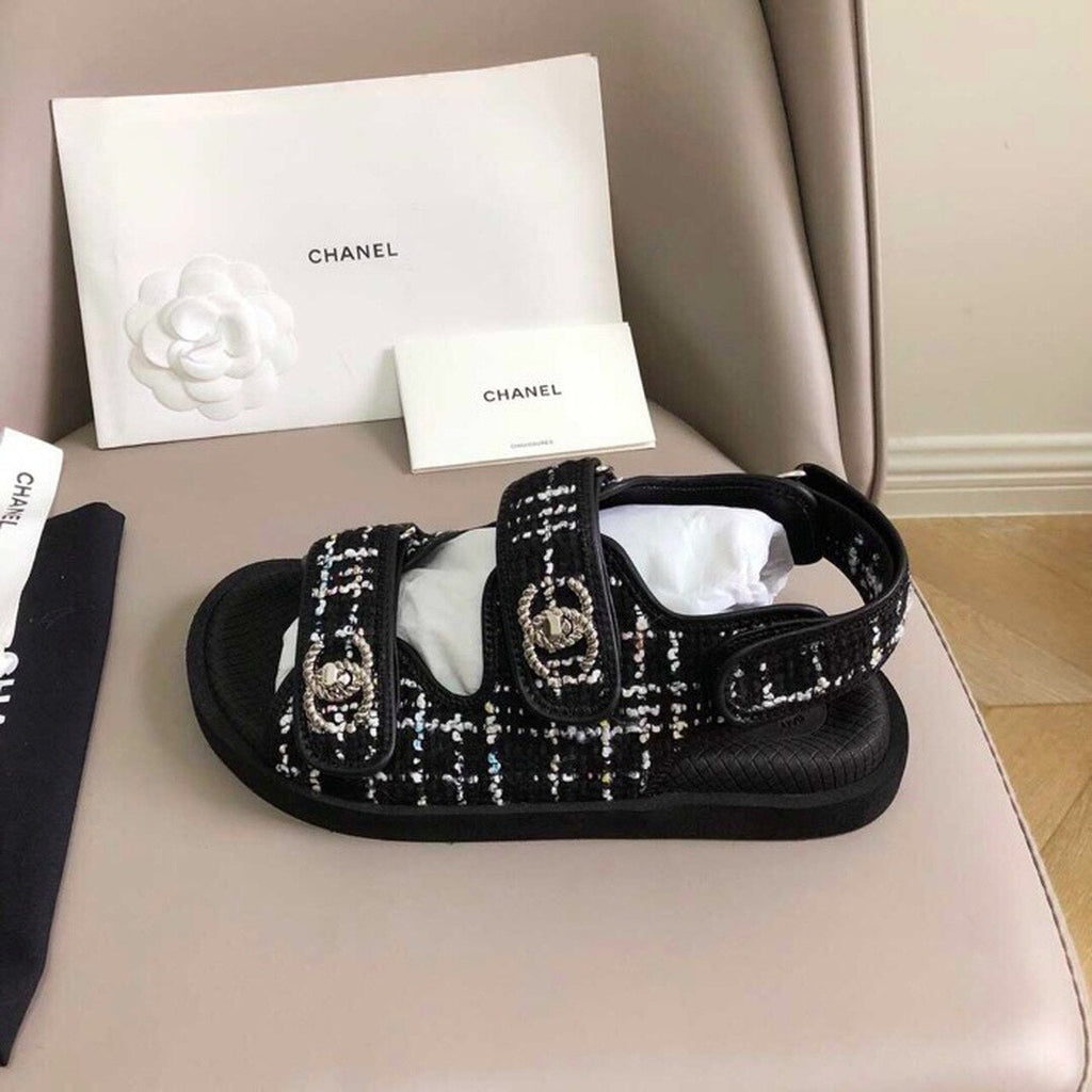 Chanel Rubber Sandals Tweed/Lambskin Leather Spring/Summer Collection Black