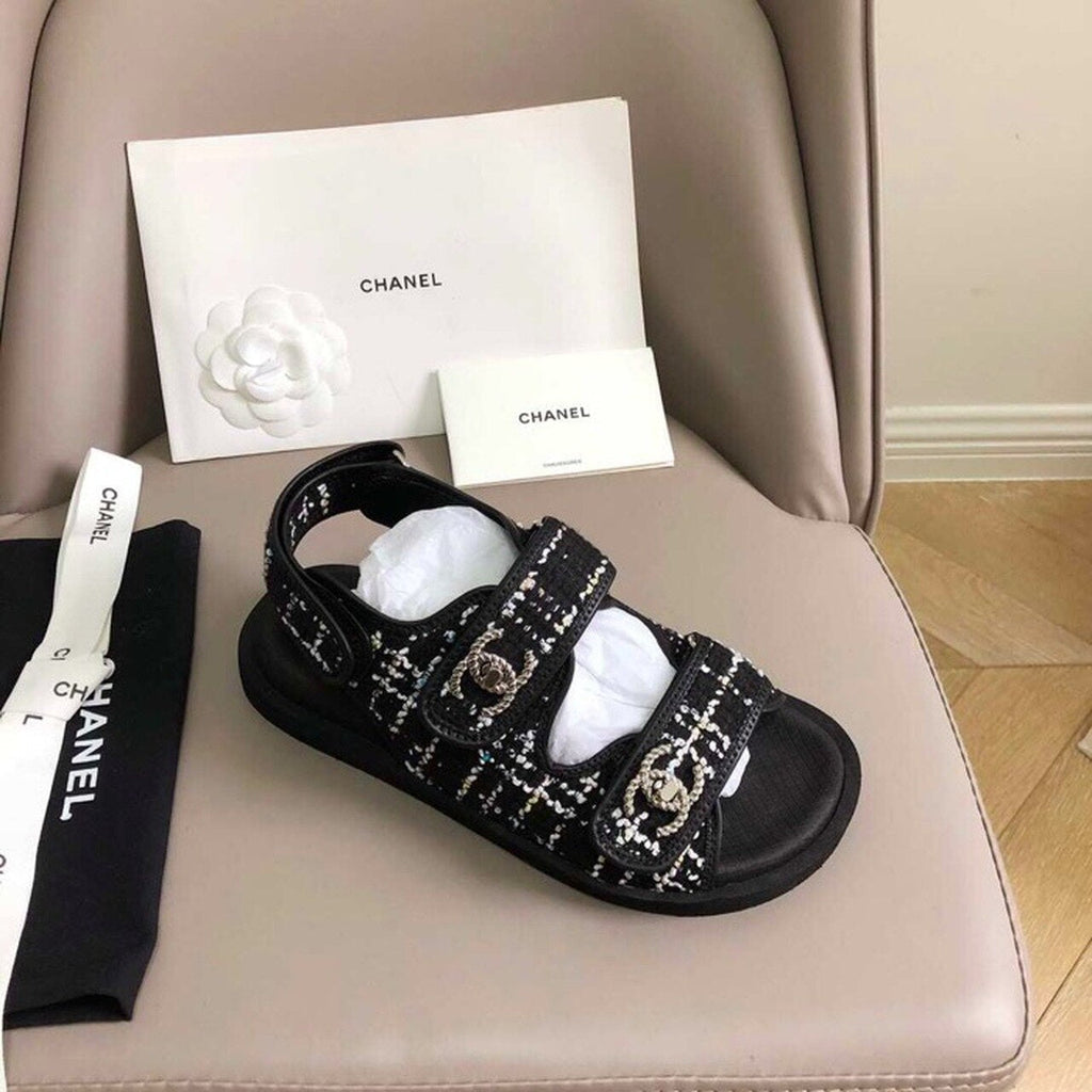 Chanel Rubber Sandals Tweed/Lambskin Leather Spring/Summer Collection Black