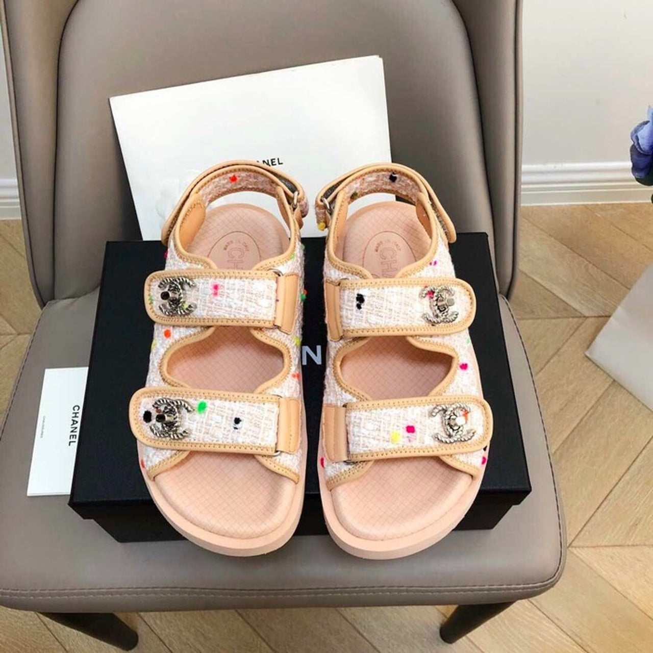 Chanel Rubber Sandals Tweed/Lambskin Leather Spring/Summer Collection Pink