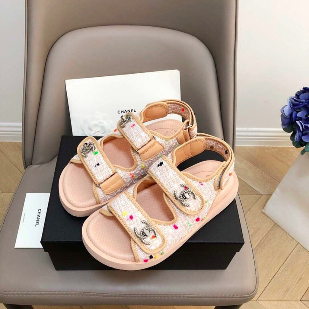 Chanel Rubber Sandals Tweed/Lambskin Leather Spring/Summer Collection Pink