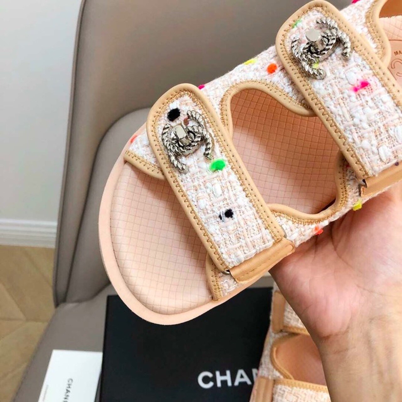 Chanel Rubber Sandals Tweed/Lambskin Leather Spring/Summer Collection Pink
