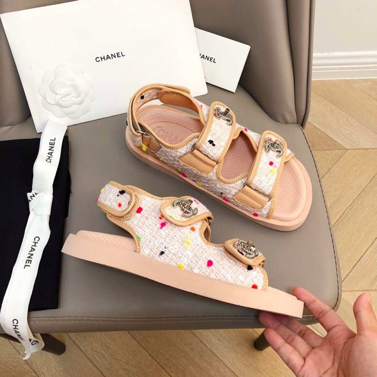 Chanel Rubber Sandals Tweed/Lambskin Leather Spring/Summer Collection Pink