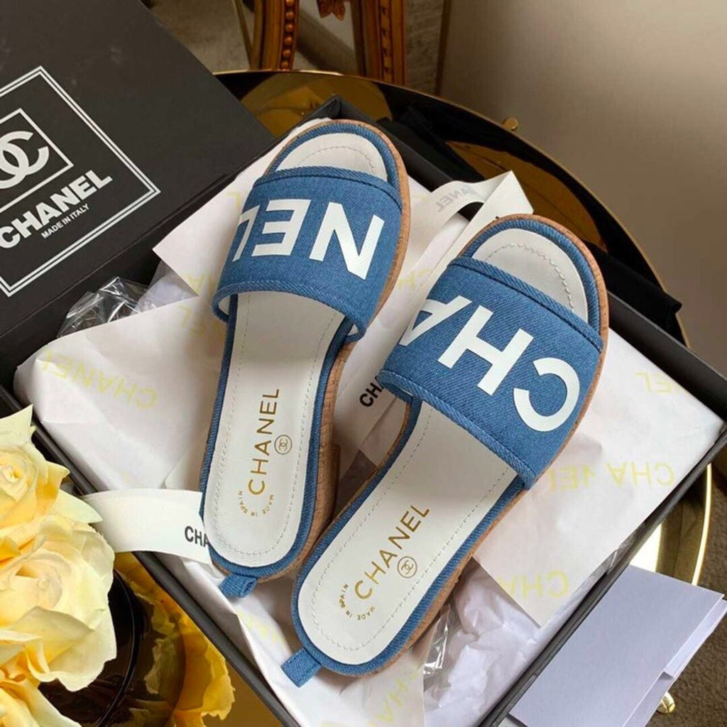Chanel Mule Sandals Lambskin Leather Spring/Summer Collection Denim Blue