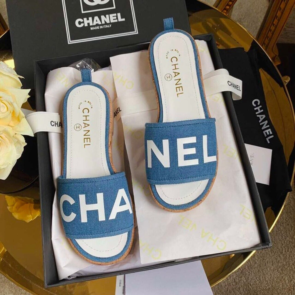 Chanel Mule Sandals Lambskin Leather Spring/Summer Collection Denim Blue