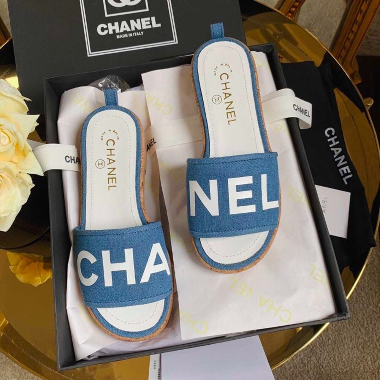 Chanel Mule Sandals Lambskin Leather Spring/Summer Collection Denim Blue