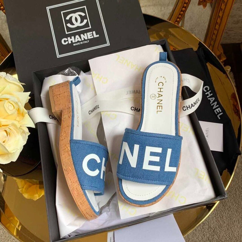 Chanel Mule Sandals Lambskin Leather Spring/Summer Collection Denim Blue