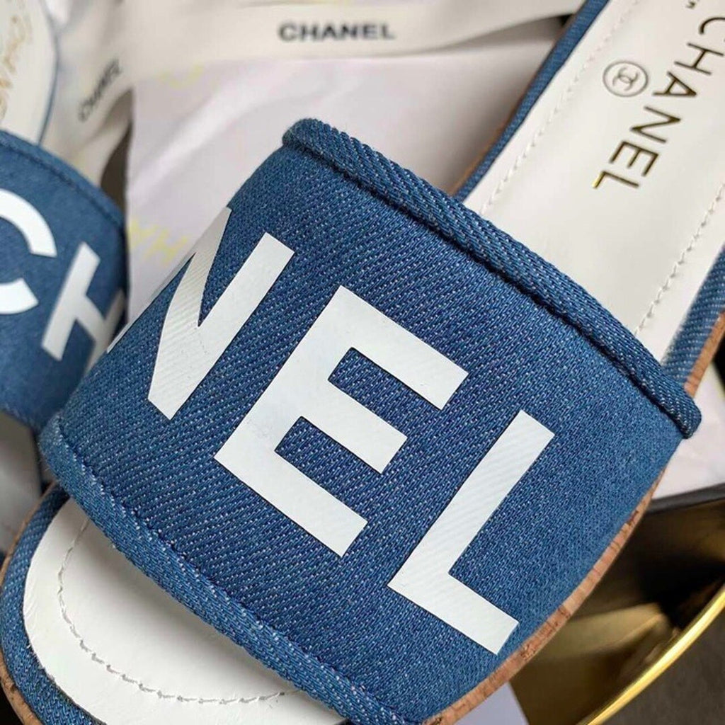 Chanel Mule Sandals Lambskin Leather Spring/Summer Collection Denim Blue