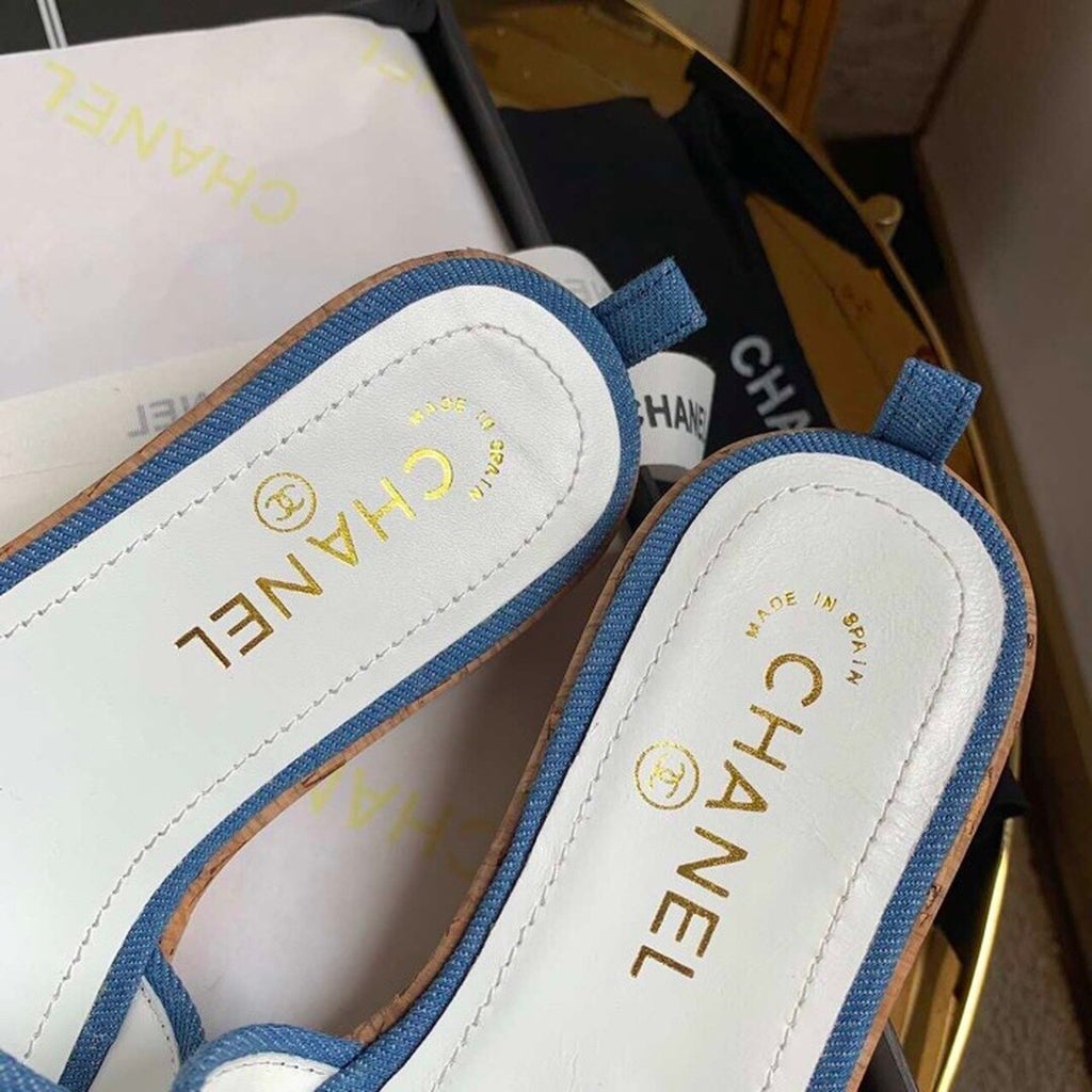 Chanel Mule Sandals Lambskin Leather Spring/Summer Collection Denim Blue