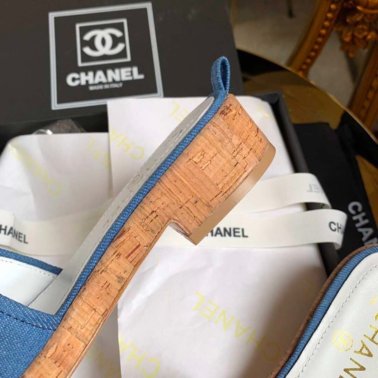 Chanel Mule Sandals Lambskin Leather Spring/Summer Collection Denim Blue