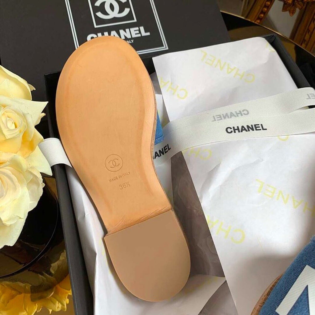 Chanel Mule Sandals Lambskin Leather Spring/Summer Collection Denim Blue
