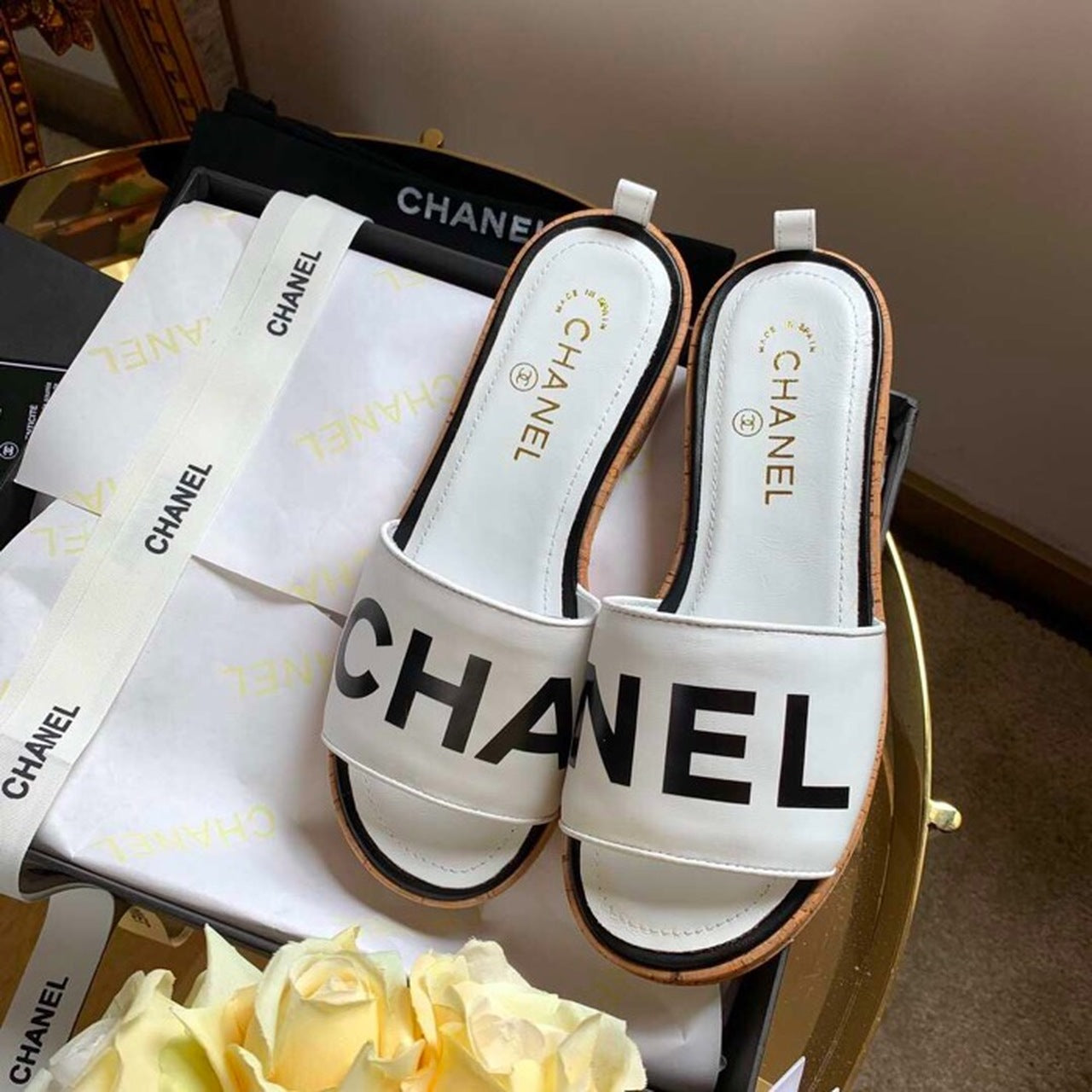 Chanel Mule Sandals Lambskin Leather Spring/Summer Collection Ivory
