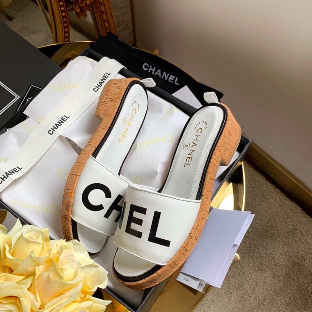 Chanel Mule Sandals Lambskin Leather Spring/Summer Collection Ivory