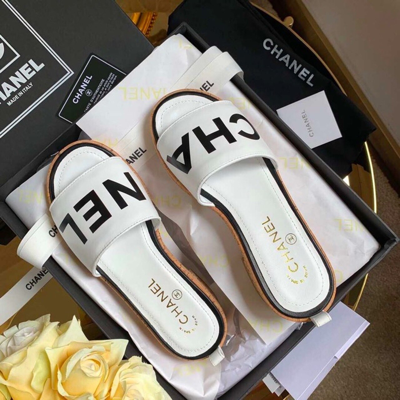 Chanel Mule Sandals Lambskin Leather Spring/Summer Collection Ivory