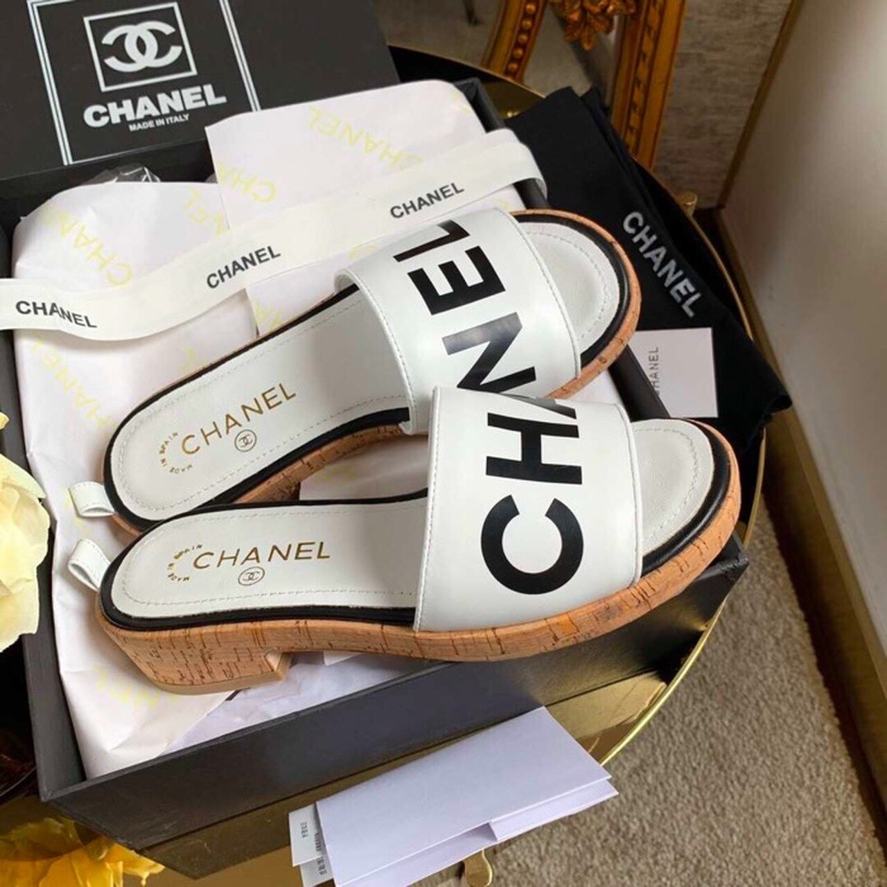 Chanel Mule Sandals Lambskin Leather Spring/Summer Collection Ivory