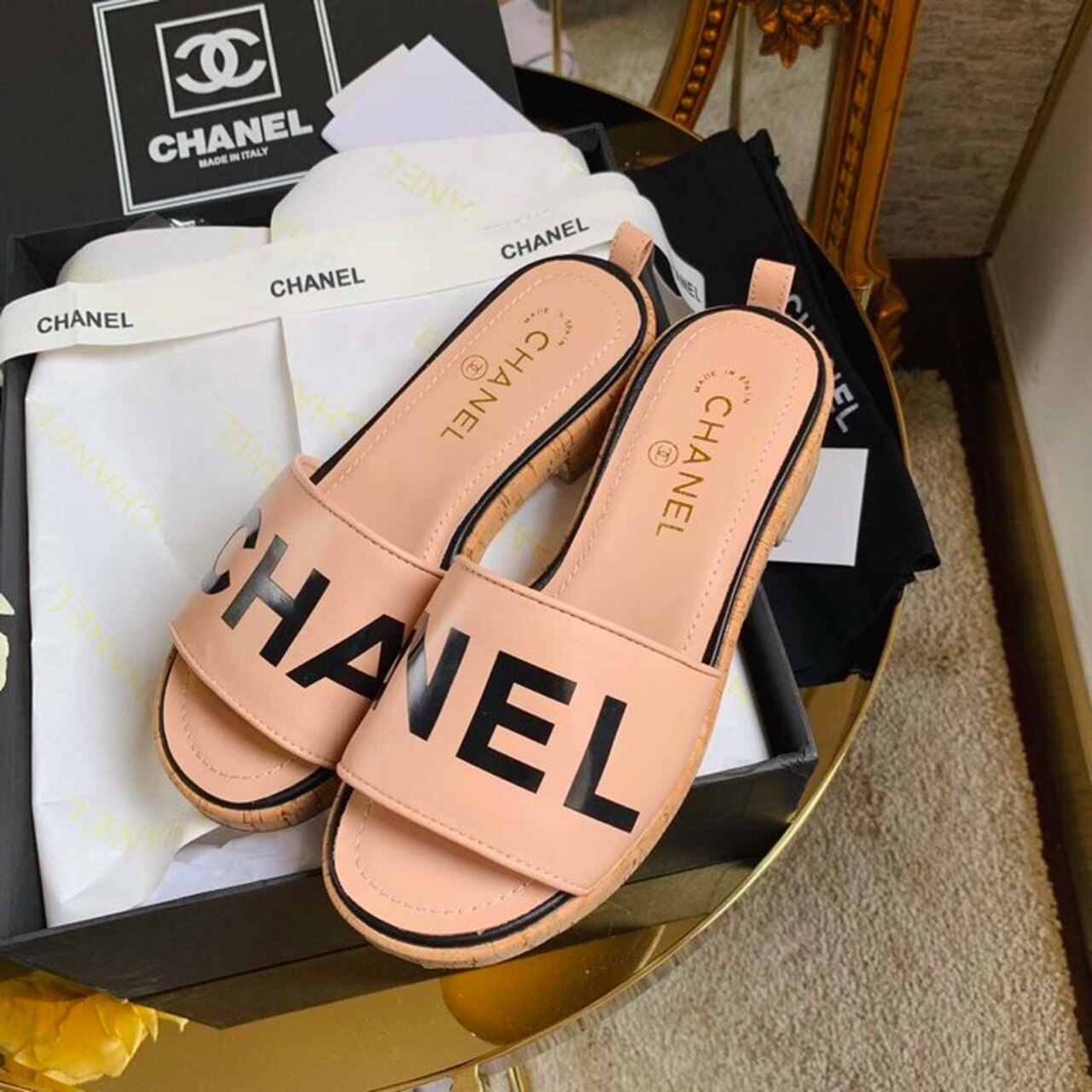 Chanel Mule Sandals Lambskin Leather Spring/Summer Collection Peach