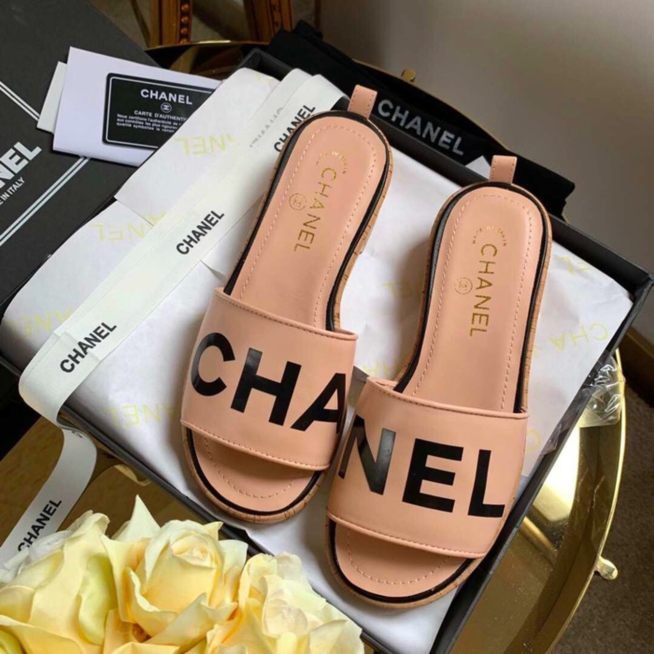 Chanel Mule Sandals Lambskin Leather Spring/Summer Collection Peach