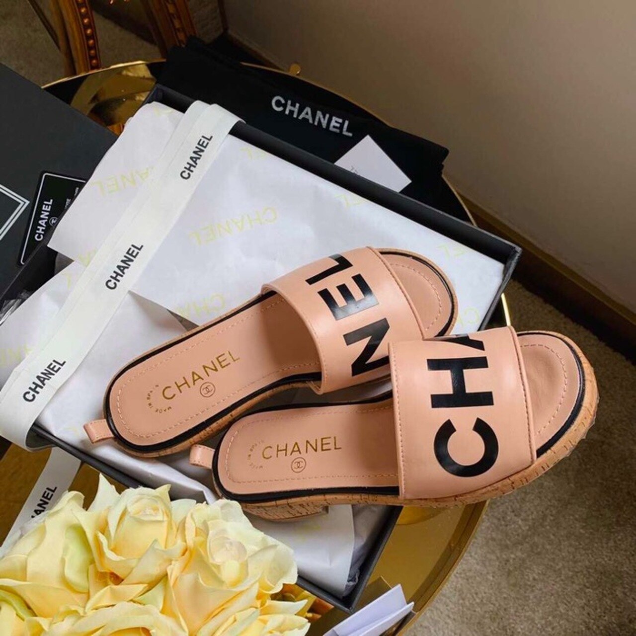 Chanel Mule Sandals Lambskin Leather Spring/Summer Collection Peach