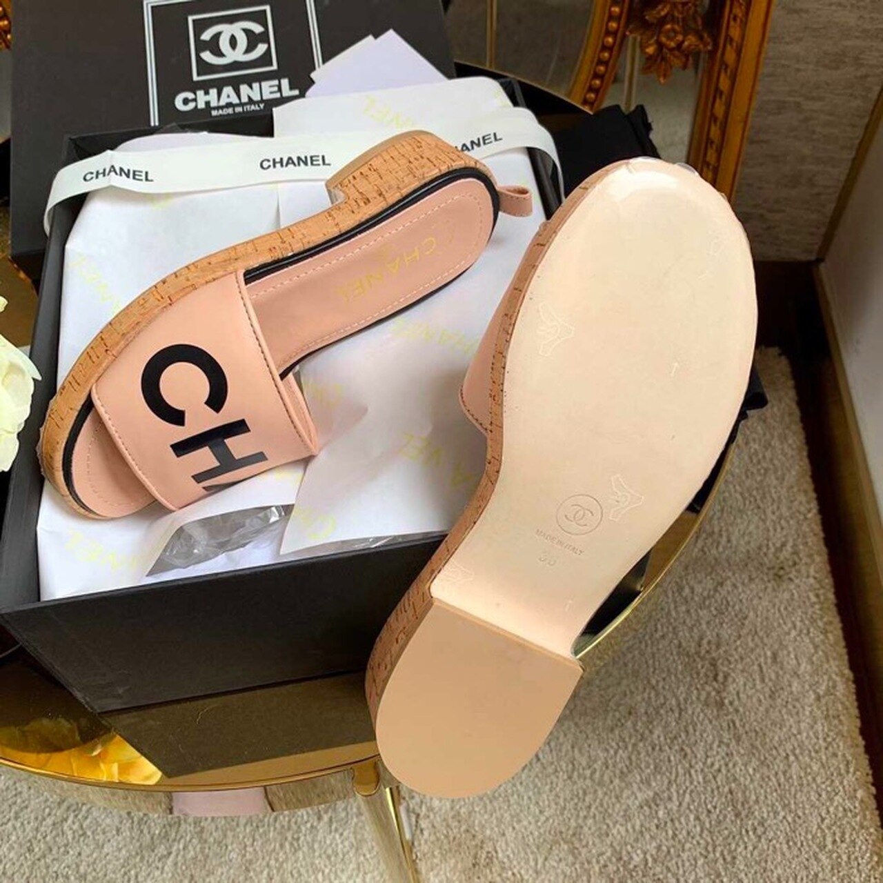 Chanel Mule Sandals Lambskin Leather Spring/Summer Collection Peach