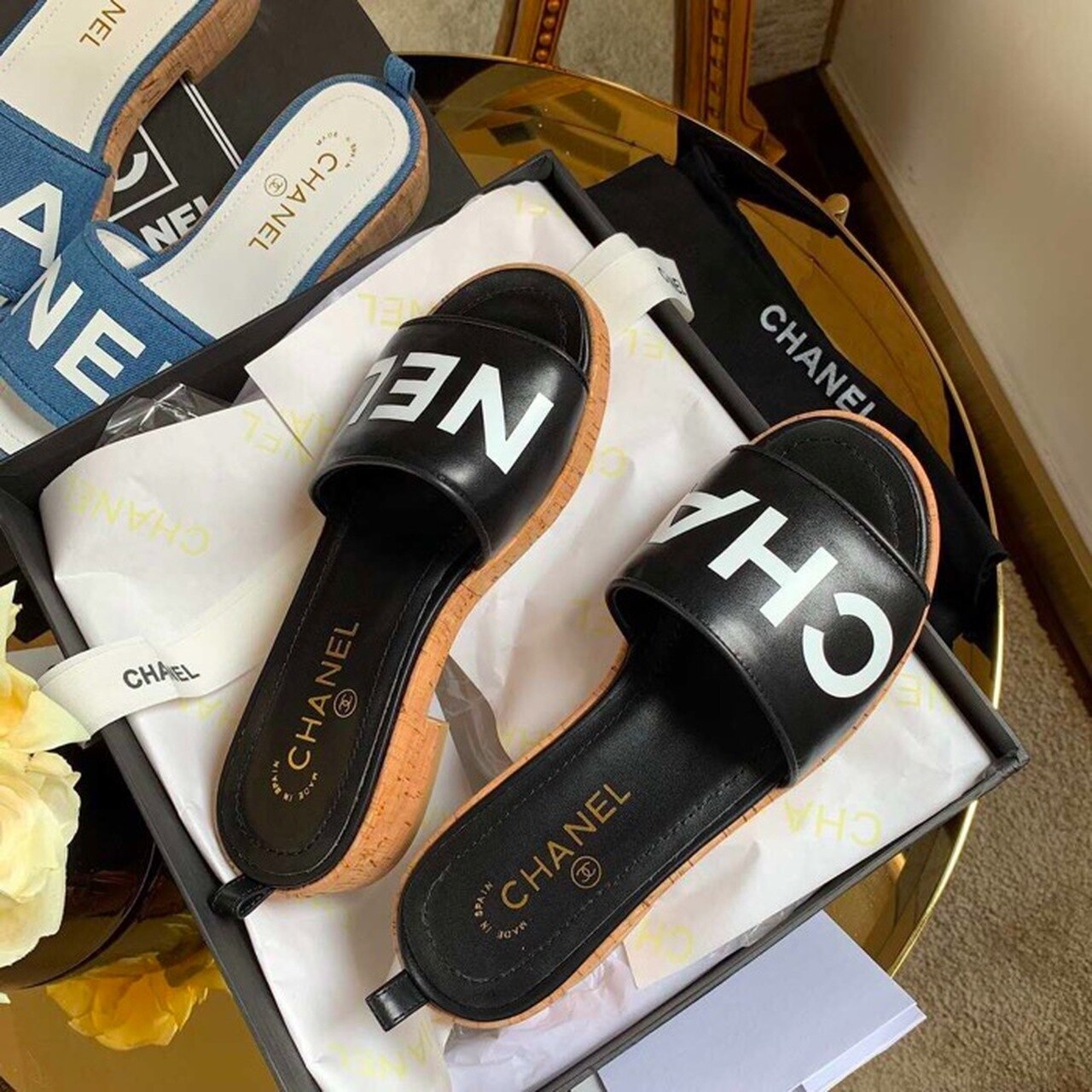 Chanel Mule Sandals Lambskin Leather Spring/Summer Collection Black