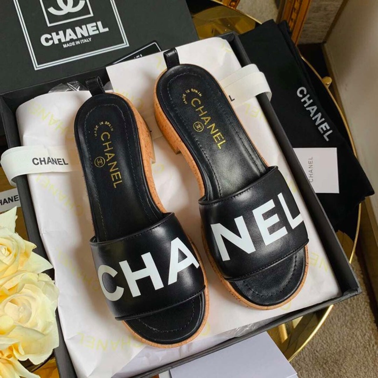 Chanel Mule Sandals Lambskin Leather Spring/Summer Collection Black