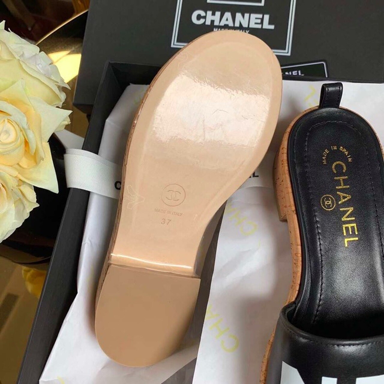 Chanel Mule Sandals Lambskin Leather Spring/Summer Collection Black