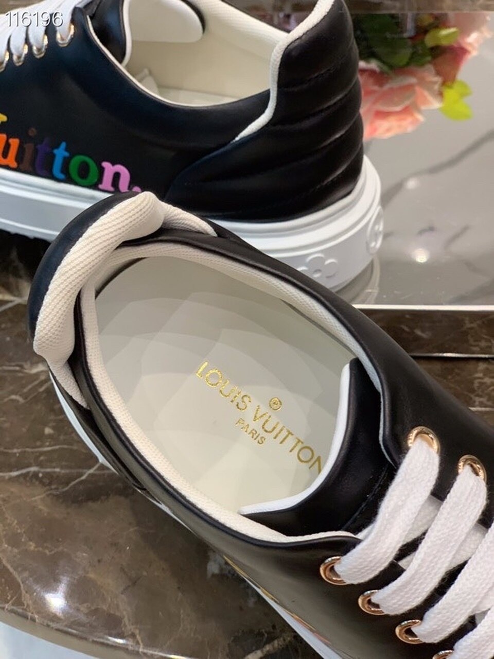 Louis Vuitton Time Out Sneakers Calfskin Leather Spring/Summer 2020 Collection 1A7UM8, Black/Multicolor