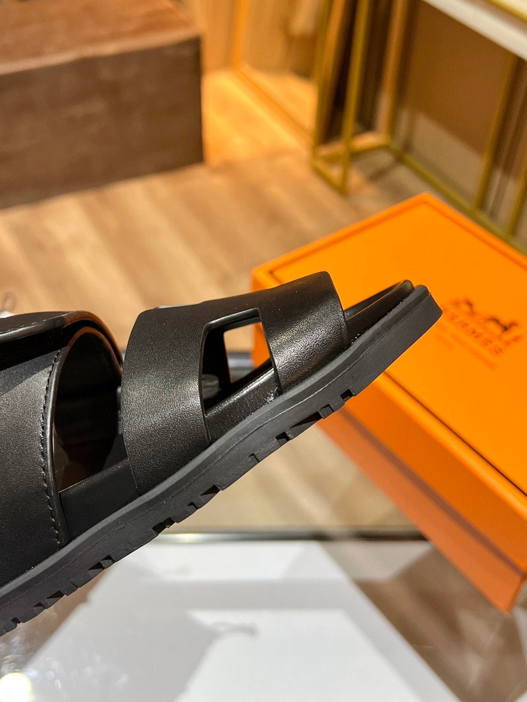 Hermes Oran Sandal Black