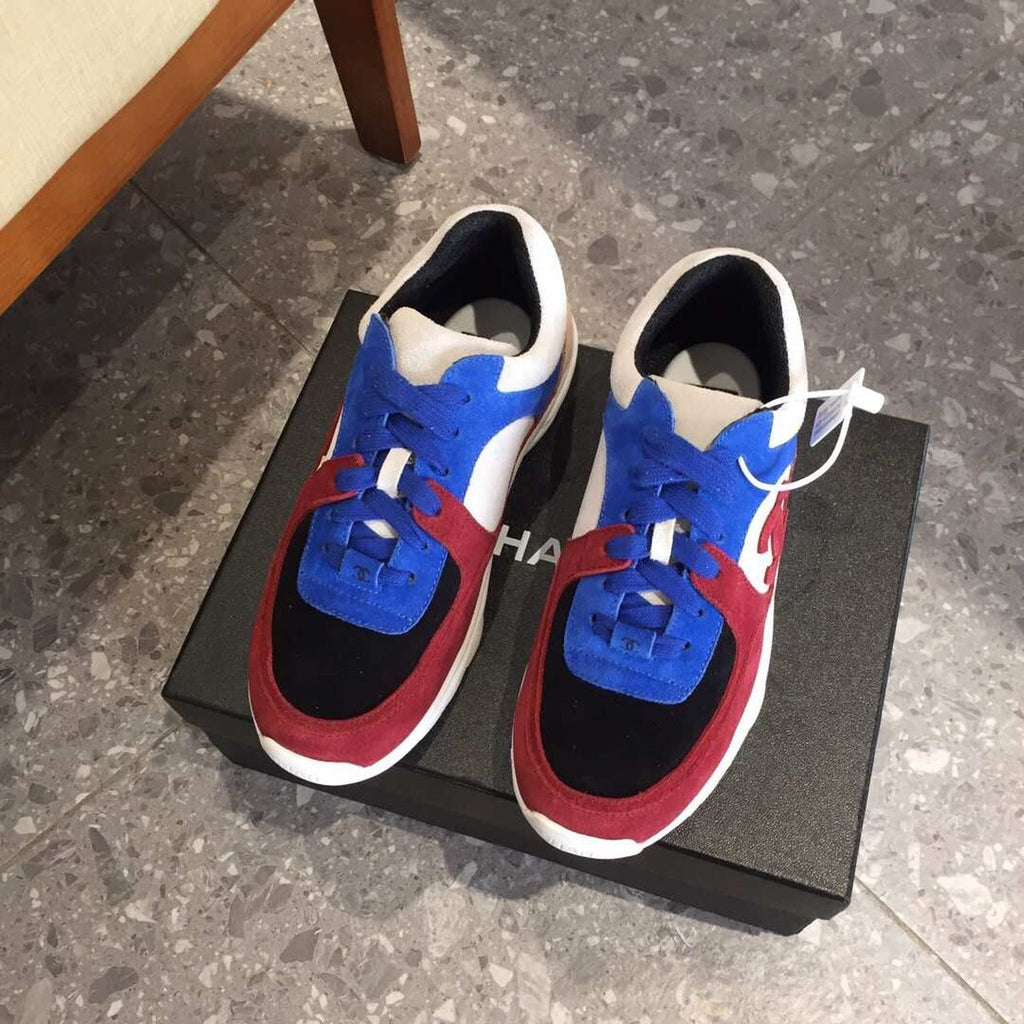 Chanel Nylon Trainer Sneakers Suede & Lambskin Leather Spring/Summer Collection Burgundy/Navy Blue/Beige