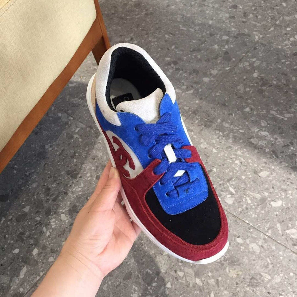 Chanel Nylon Trainer Sneakers Suede & Lambskin Leather Spring/Summer Collection Burgundy/Navy Blue/Beige