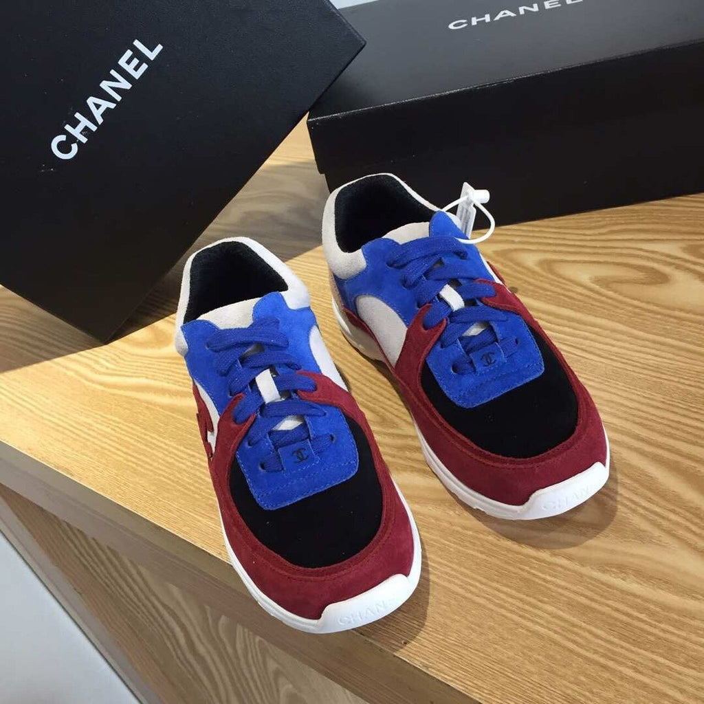 Chanel Nylon Trainer Sneakers Suede & Lambskin Leather Spring/Summer Collection Burgundy/Navy Blue/Beige