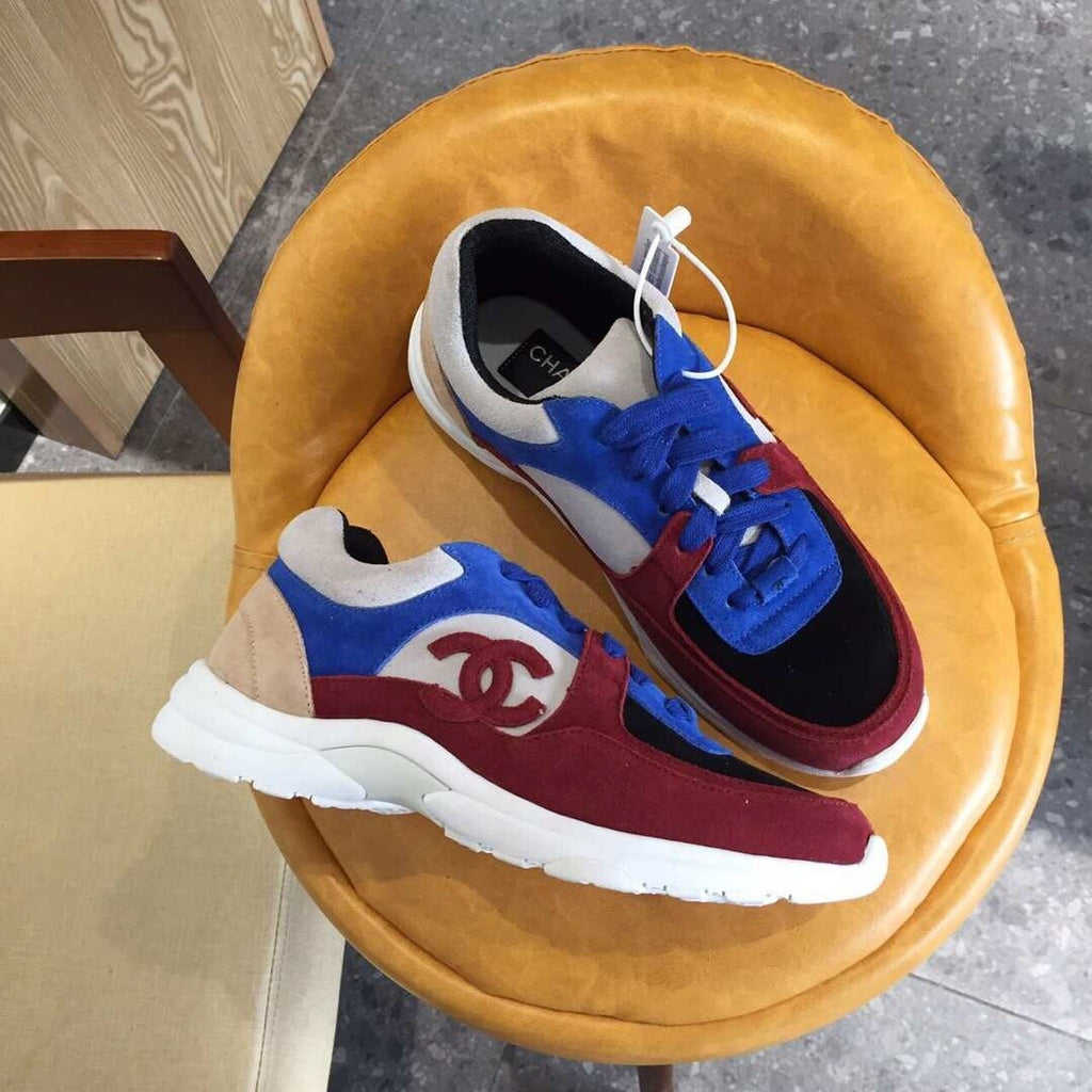 Chanel Nylon Trainer Sneakers Suede & Lambskin Leather Spring/Summer Collection Burgundy/Navy Blue/Beige