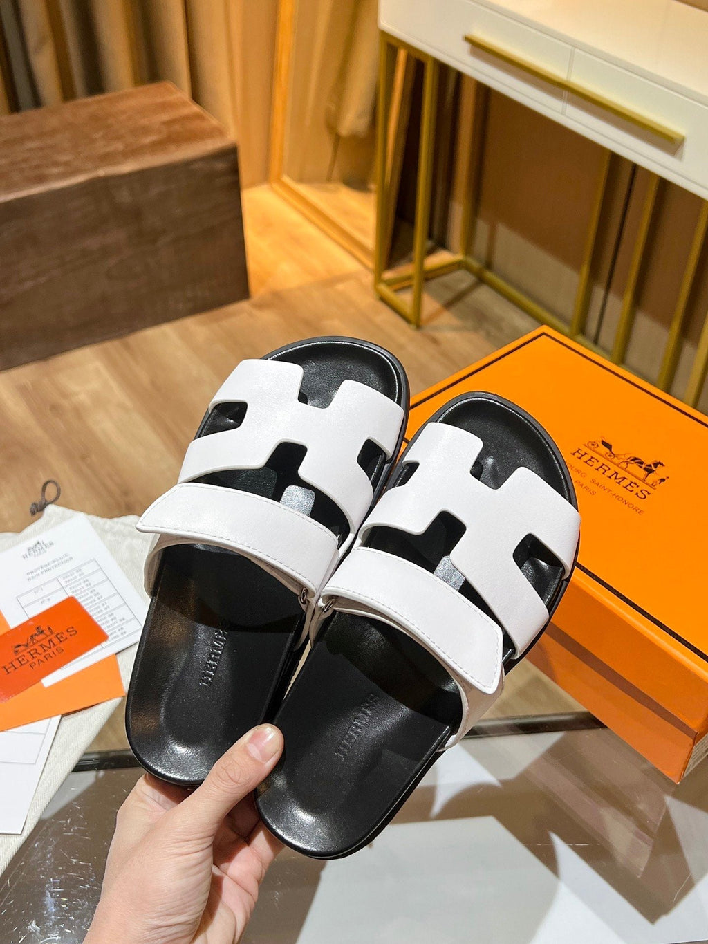 Hermes Oran Sandal Black/White