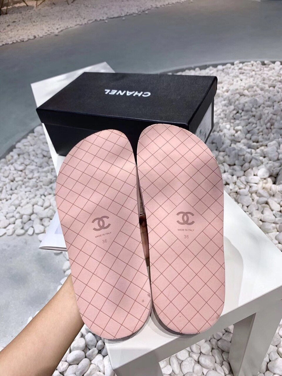 Chanel Pool Slide Sandals Rubber/Tweed Spring/Summer Collection Pink