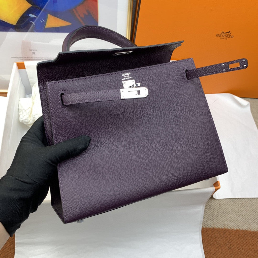 Hermes Kelly 25 Togo Silver Hardware Dark Purple