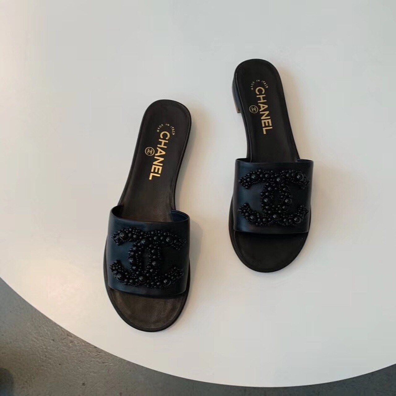 Chanel Pearl Embroidered Sandals Lambskin Leather Spring/Summer Collection Black