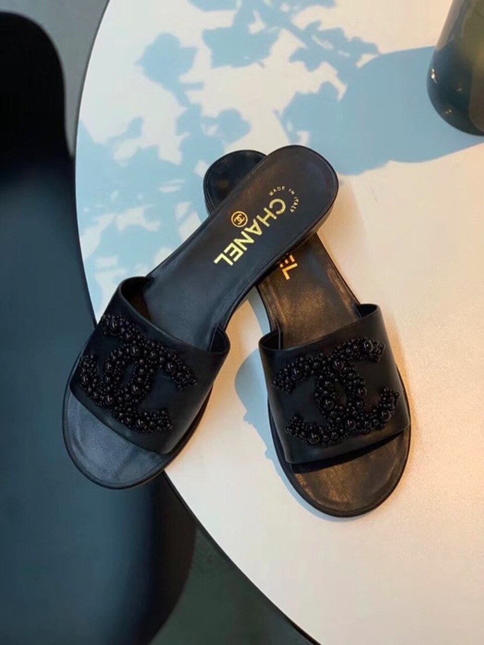 Chanel Pearl Embroidered Sandals Lambskin Leather Spring/Summer Collection Black