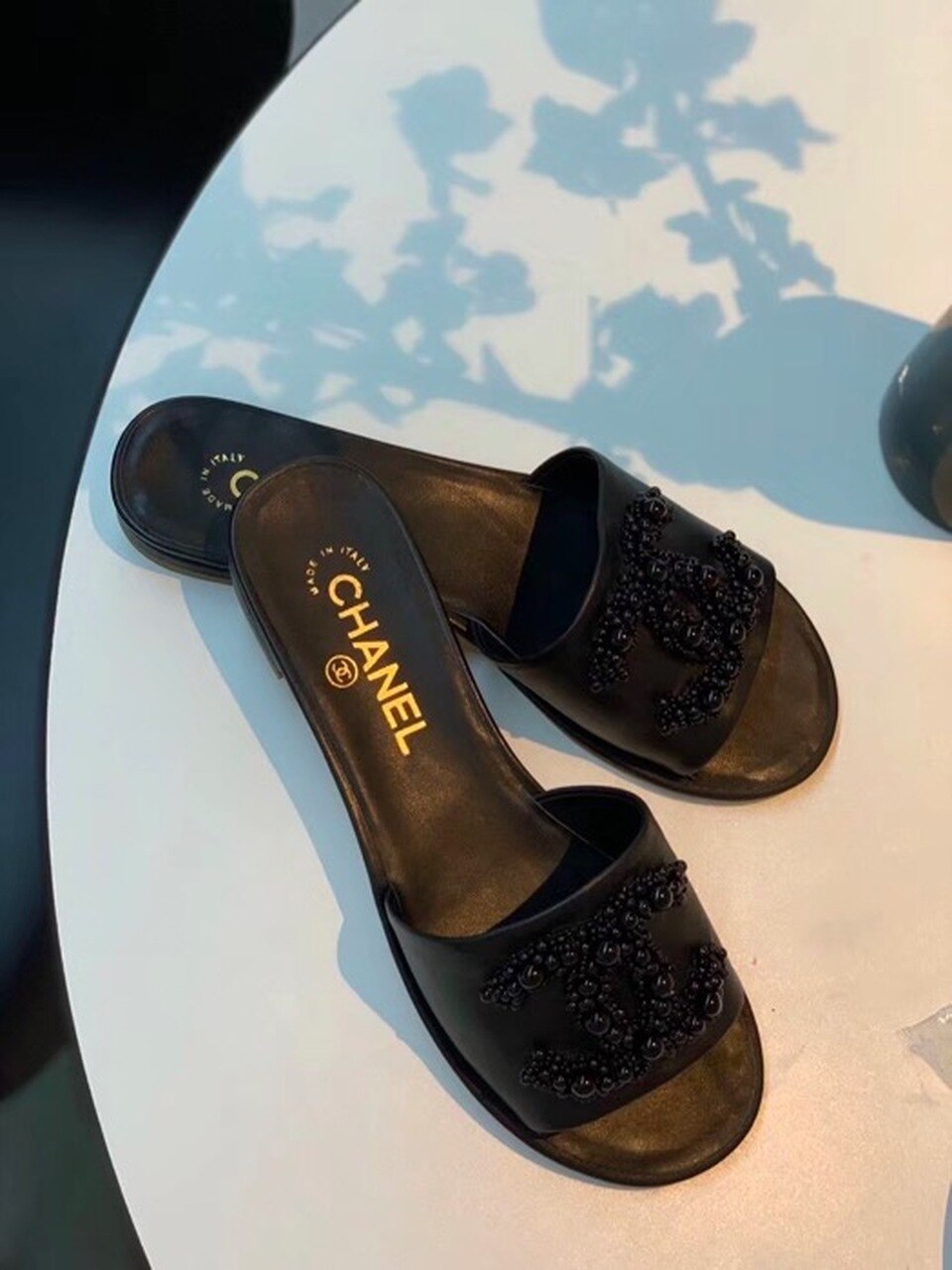 Chanel Pearl Embroidered Sandals Lambskin Leather Spring/Summer Collection Black
