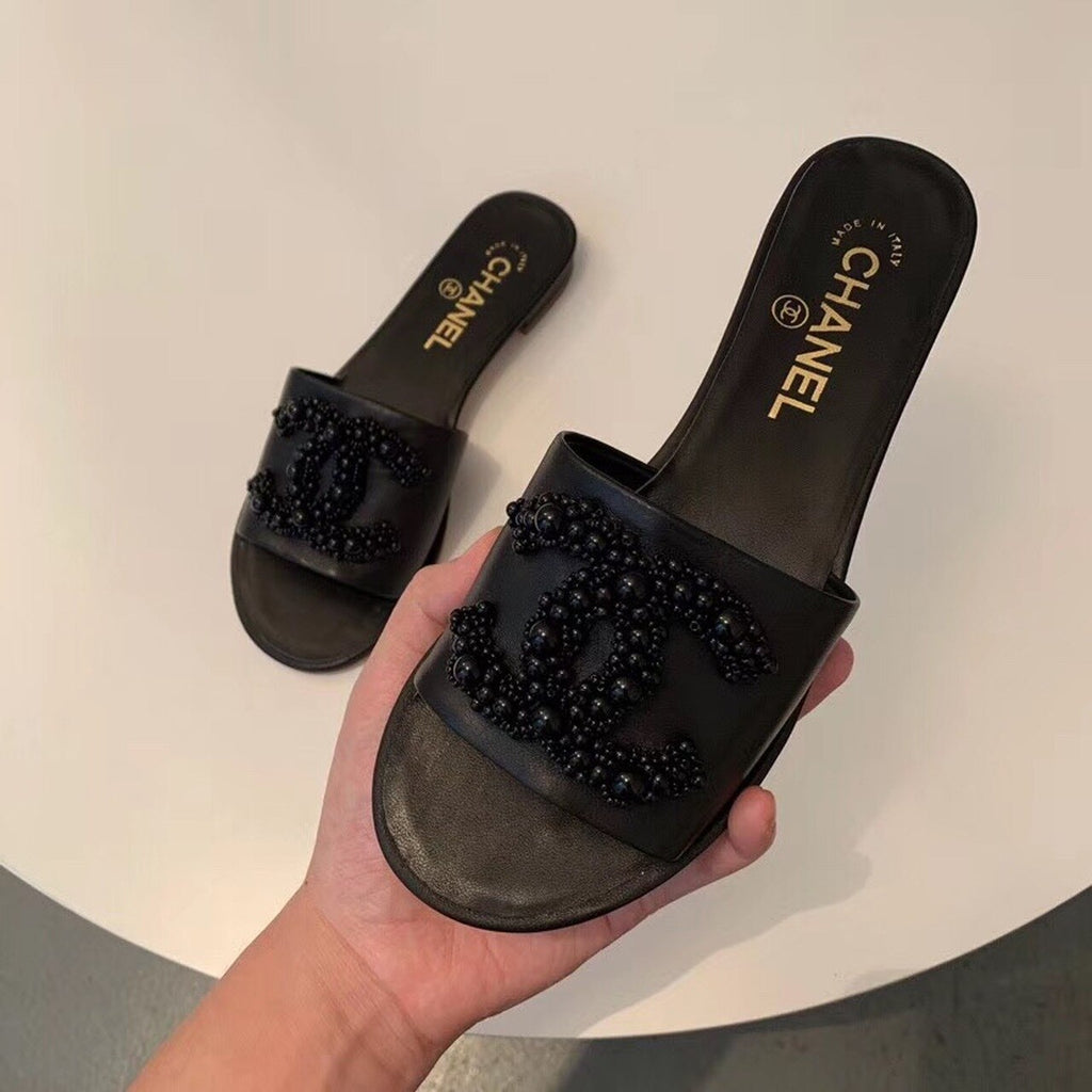Chanel Pearl Embroidered Sandals Lambskin Leather Spring/Summer Collection Black
