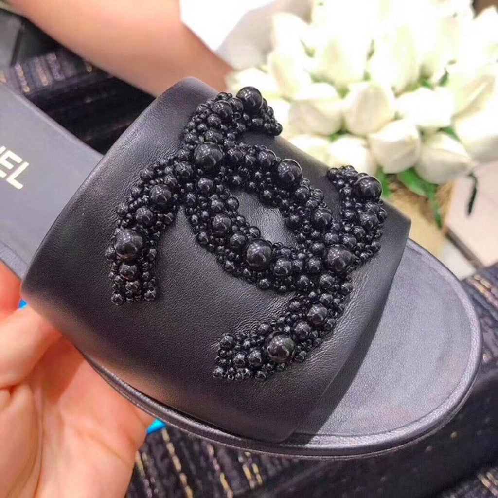 Chanel Pearl Embroidered Sandals Lambskin Leather Spring/Summer Collection Black