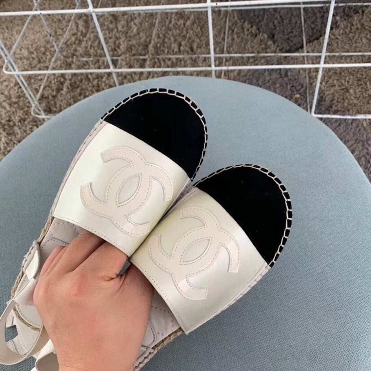 Chanel CC Logo Lace Up Espadrilles Lambskin Leather Spring/Summer Collection Pearl White/Black