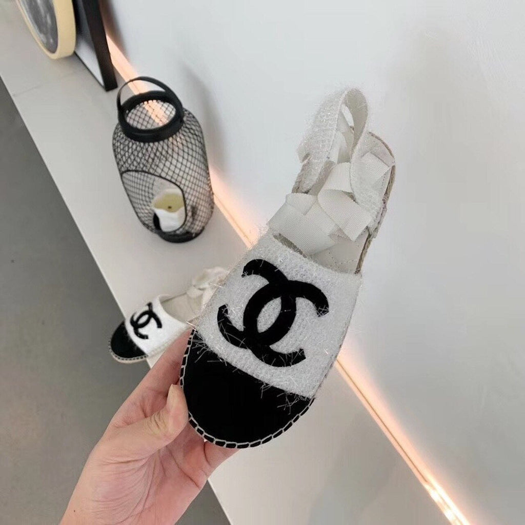 Chanel CC Logo Lace Up Espadrilles Fabric/Suede Lambskin Leather Spring/Summer Collection White/Black