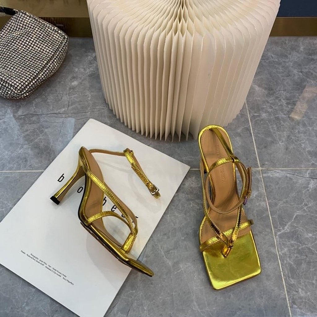 Bottega Veneta Stretch Sandals 9cm Heel Lambskin Leather Spring/Summer 2020 Collection, Gold