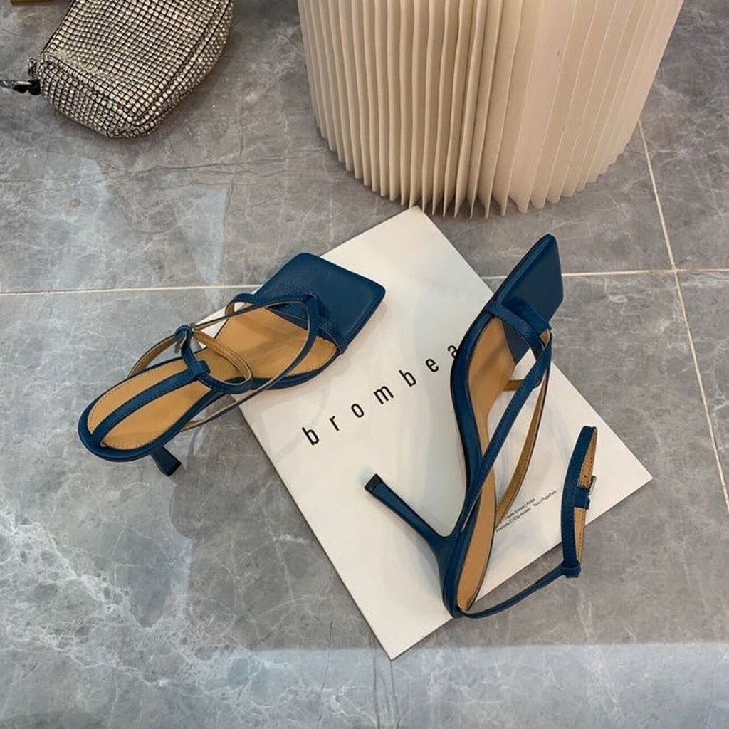 Bottega Veneta Stretch Sandals 9cm Heel Lambskin Leather Spring/Summer 2020 Collection, Navy Blue