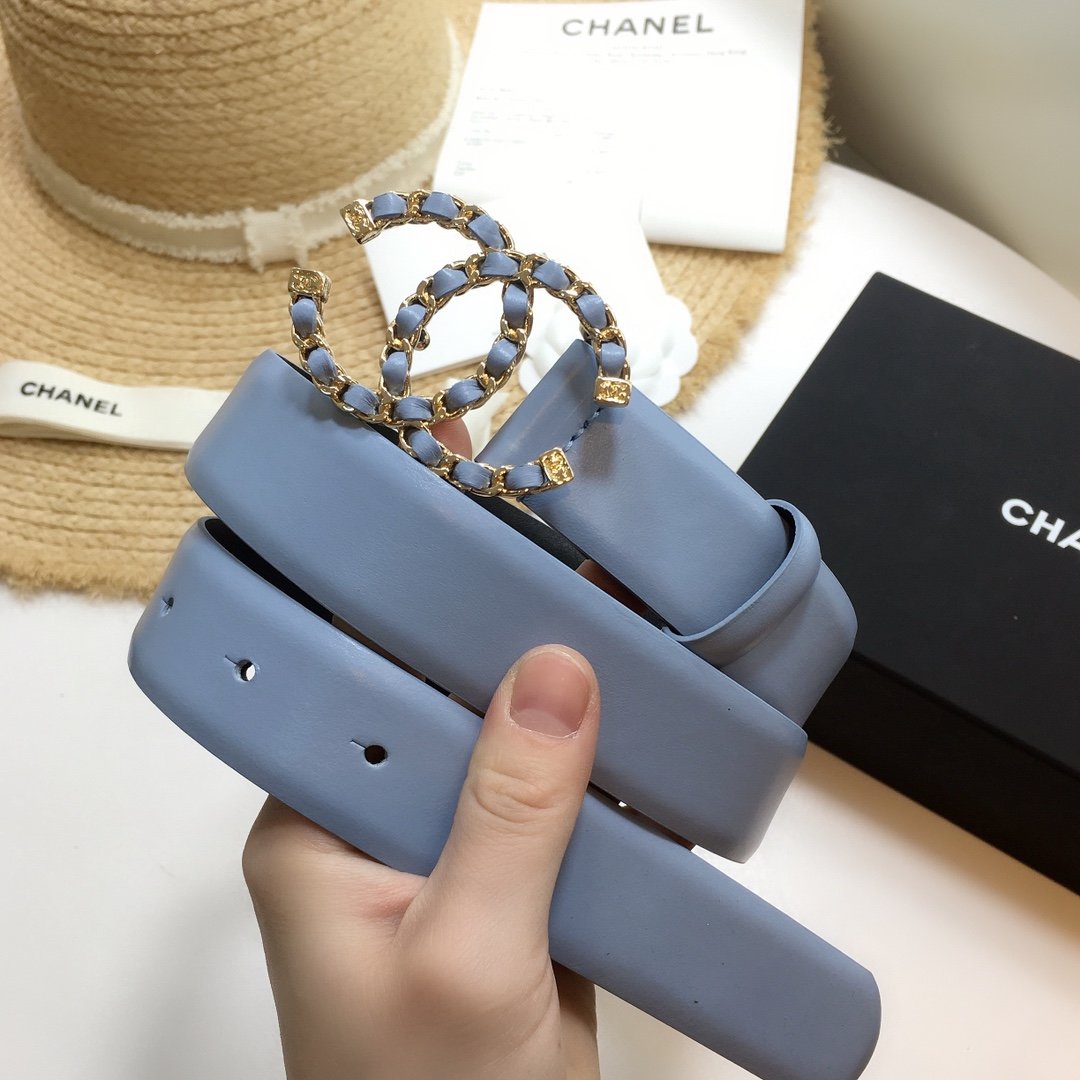 Chanel Belt With Double C Buckle Blue