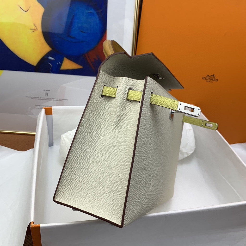 Hermes Kelly 25 Togo Silver Hardware White